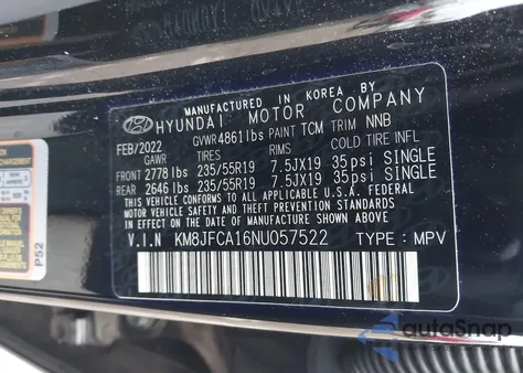 2022 Hyundai Tucson Hybrid Sel Convenience from USA, damaged, VIN KM8JFCA16NU057522